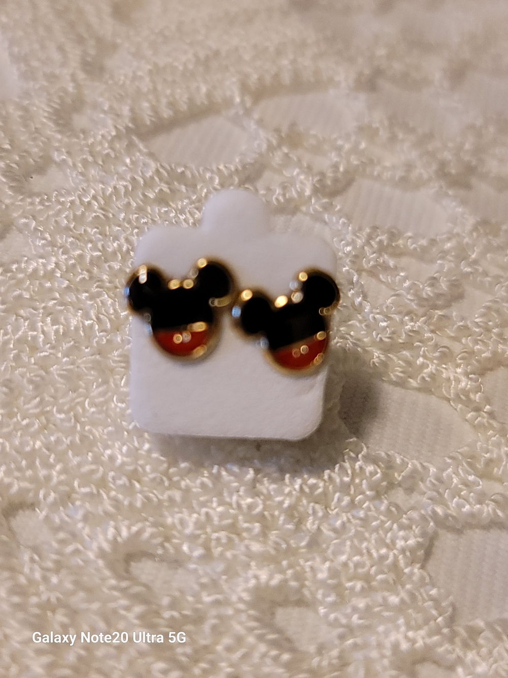 Kids Black and Red Mickey-Style Stud Earrings Gold Plated.